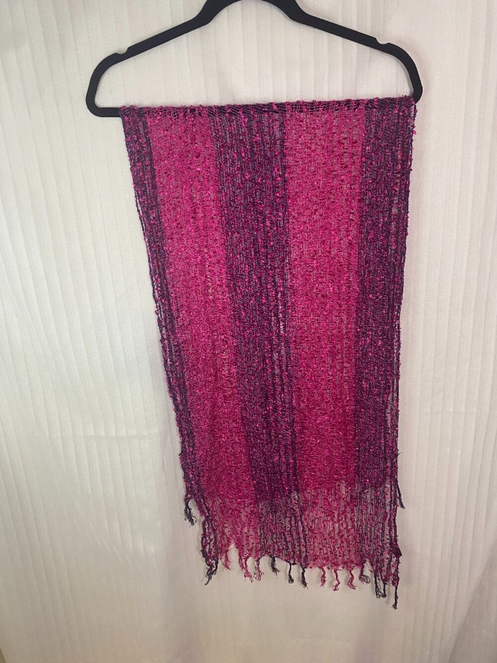 Handmade Open Knit Fringe Scarf Wrap Pink Purple Lightweight Boho Festival